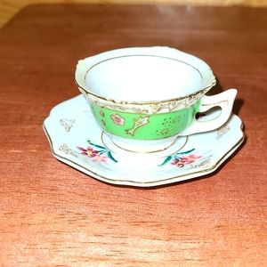 Vintage 1950's Hand Painted Floral Mini Teacup & Saucer Made in Occupied Japan